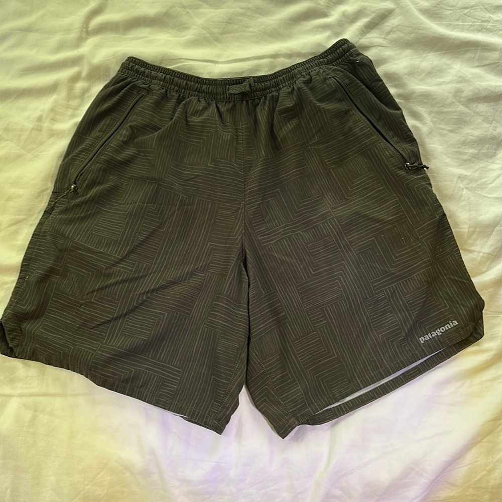 Green Patagonia shorts with liner